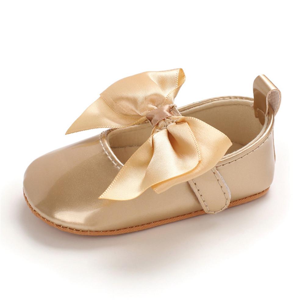 Baby Girls Solid Bow Decor Soft Flats Shoes - PrettyKid