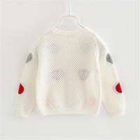 Girls Solid Button Heart Long Sleeve Sweaters - PrettyKid