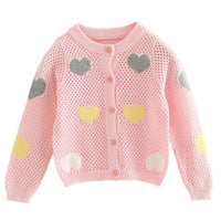 Girls Solid Button Heart Long Sleeve Sweaters - PrettyKid