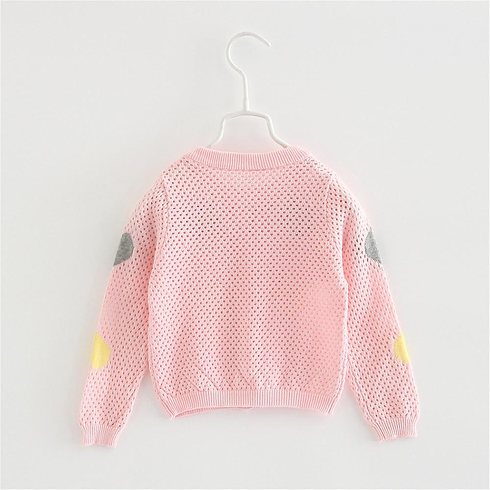 Girls Solid Button Heart Long Sleeve Sweaters - PrettyKid