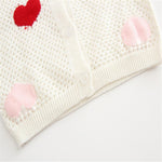 Girls Solid Button Heart Long Sleeve Sweaters - PrettyKid