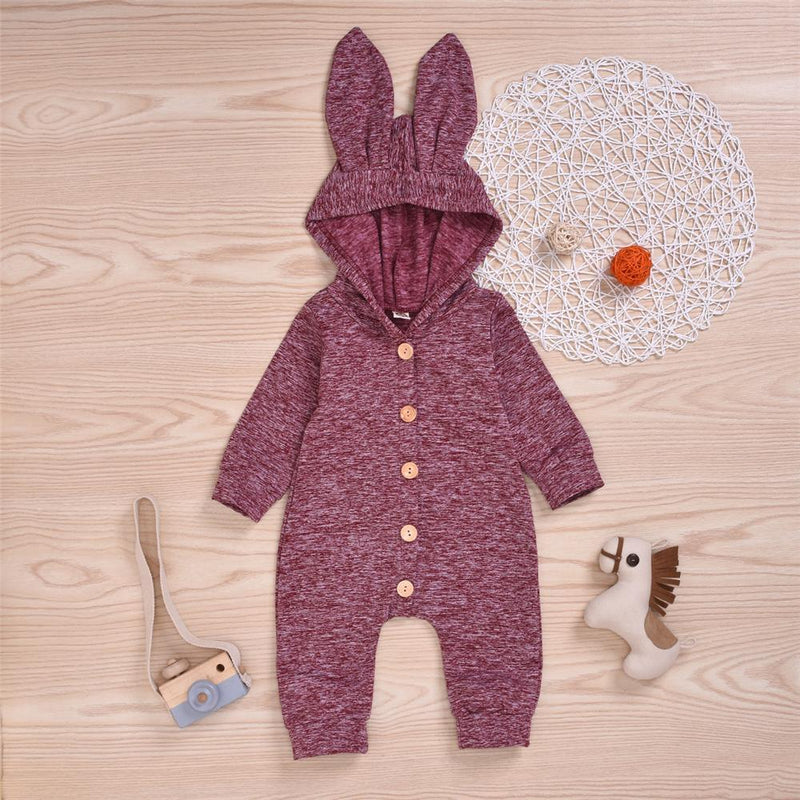 Baby Unisex Solid Button Hooded Cute Warm Romper Baby Clothing Distributor - PrettyKid