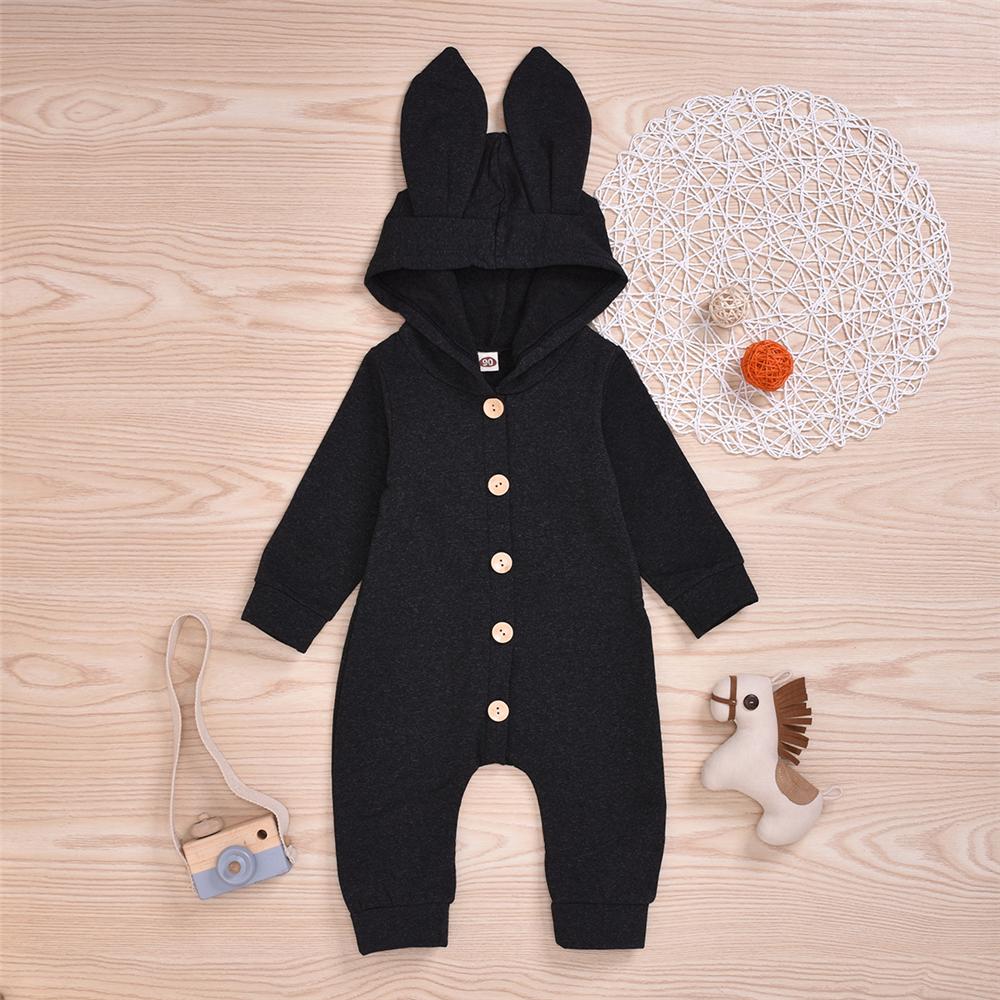 Baby Unisex Solid Button Hooded Cute Warm Romper Baby Clothing Distributor - PrettyKid