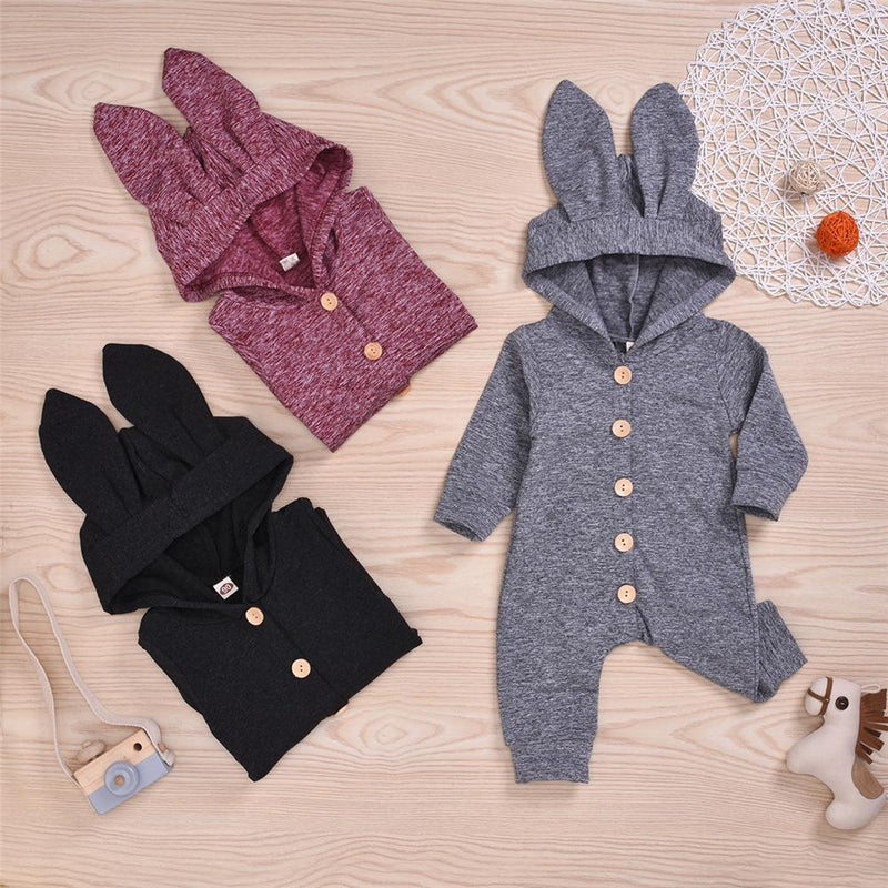 Baby Unisex Solid Button Hooded Cute Warm Romper Baby Clothing Distributor - PrettyKid