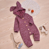 Baby Unisex Solid Button Hooded Cute Warm Romper Baby Clothing Distributor - PrettyKid