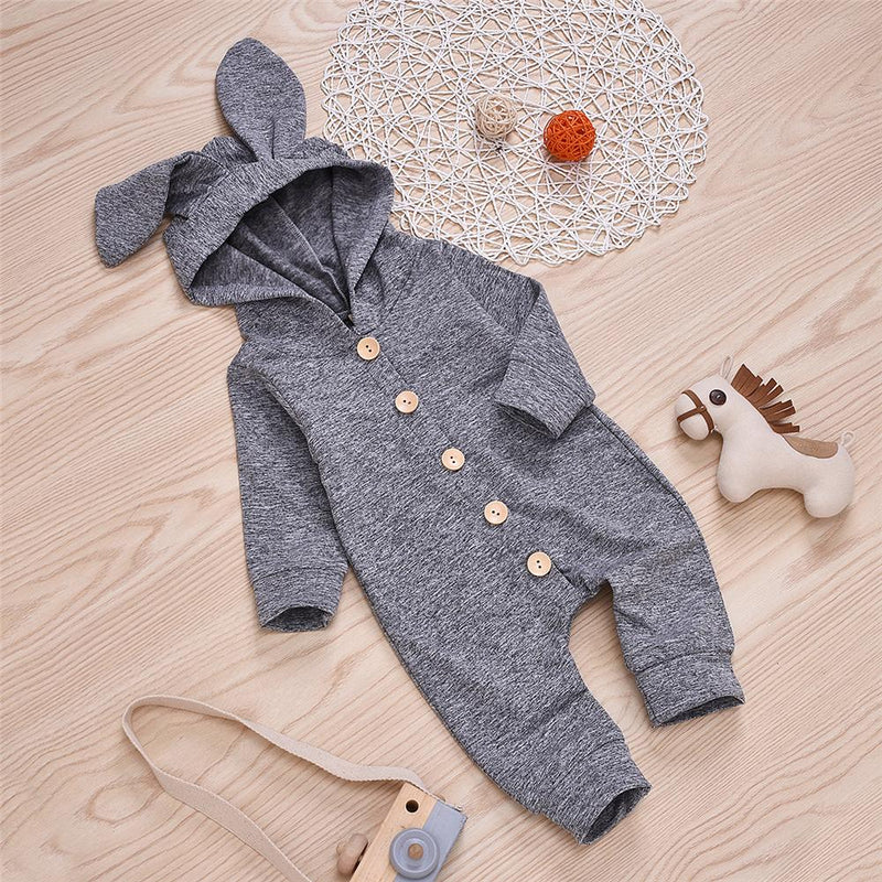 Baby Unisex Solid Button Hooded Cute Warm Romper Baby Clothing Distributor - PrettyKid