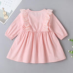 Baby Girls Solid Button Lace Collar Long Sleeve Tutu Dress - PrettyKid