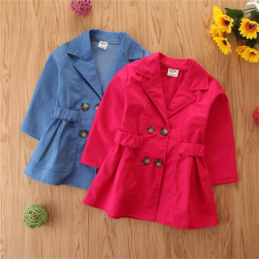 Girls Solid Button Long Sleeve Coat Wholesale Little Girls Clothes - PrettyKid