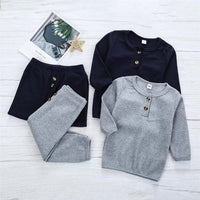 Girls Solid Button Long Sleeve Crew Neck Top & Pants Wholesale Girls - PrettyKid