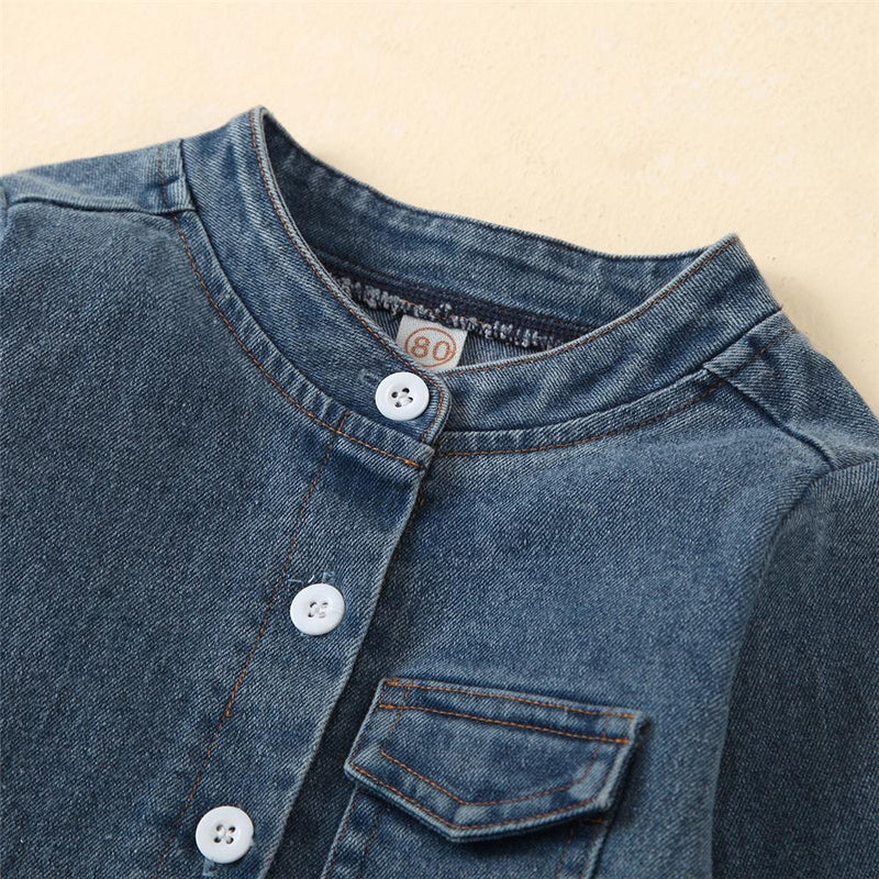 Unisex Solid Button Pocket Long Sleeve Denim Shirt Wholesale Boutique Kid Clothing - PrettyKid