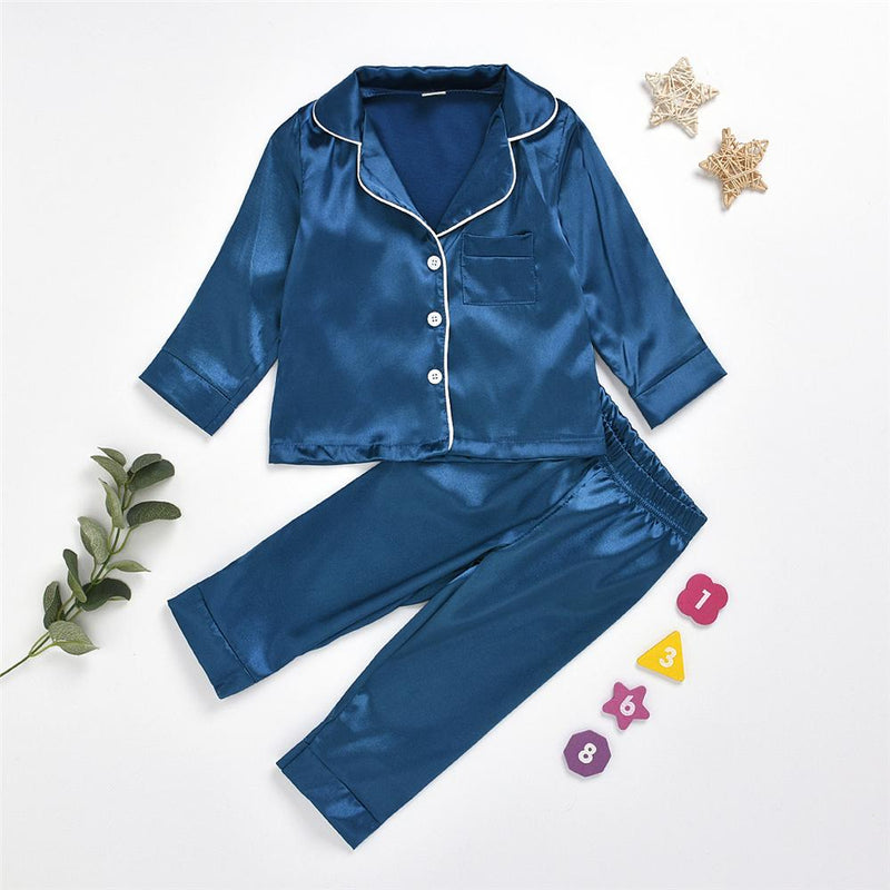 Girls Solid Cardigan Long Sleeve Pajamas Suit Wholesale Childrens Pajamas - PrettyKid
