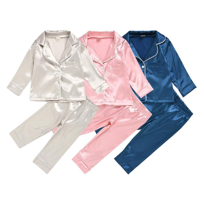 Girls Solid Cardigan Long Sleeve Pajamas Suit Wholesale Childrens Pajamas - PrettyKid