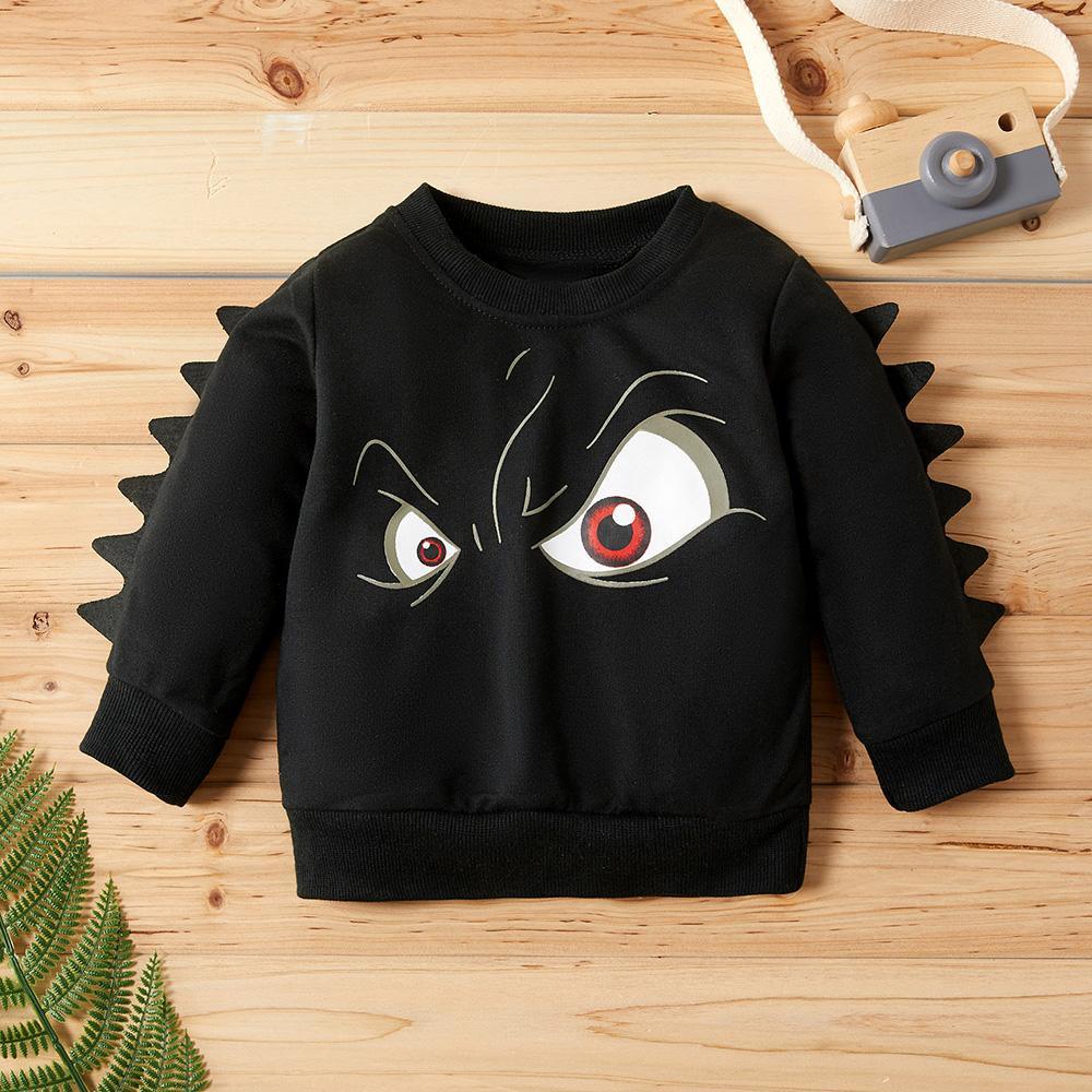 Boys Solid Cartoon Eye Printed Long Sleeve T-shirt Wholesale - PrettyKid