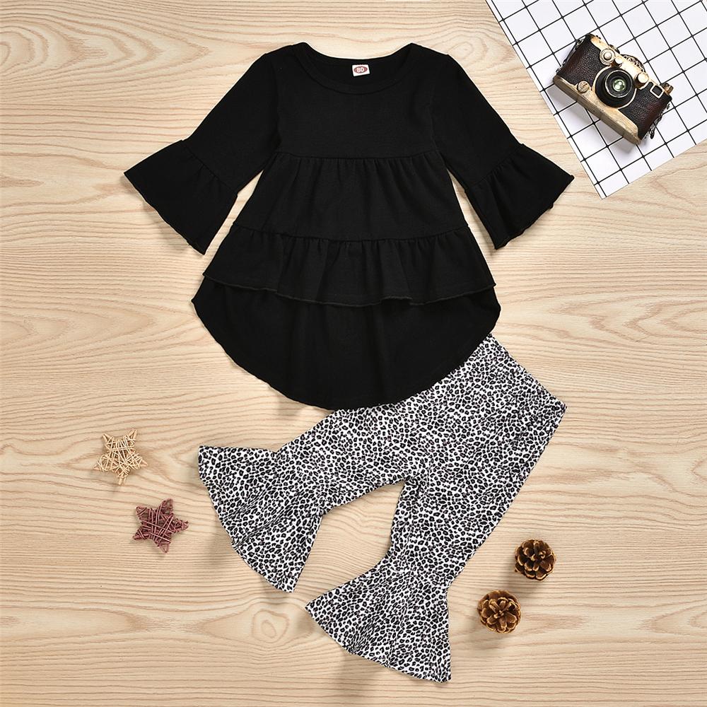 Girls Solid Casual Dress & Leopard Bell Trousers Girls Clothing Wholesale - PrettyKid