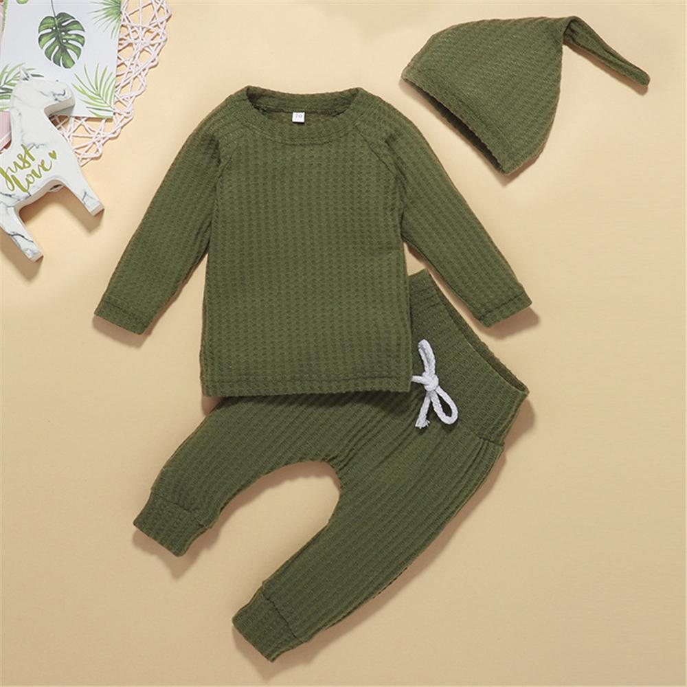 Baby Unisex Solid Casual Long Sleeve Romper & Pants & Hat Baby Wholesale - PrettyKid
