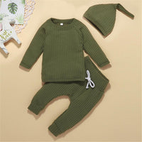 Baby Unisex Solid Casual Long Sleeve Romper & Pants & Hat Baby Wholesale - PrettyKid