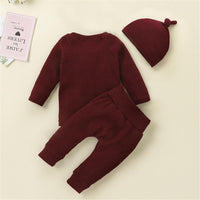 Baby Unisex Solid Casual Long Sleeve Romper & Pants & Hat Baby Wholesale - PrettyKid