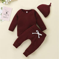 Baby Unisex Solid Casual Long Sleeve Romper & Pants & Hat Baby Wholesale - PrettyKid