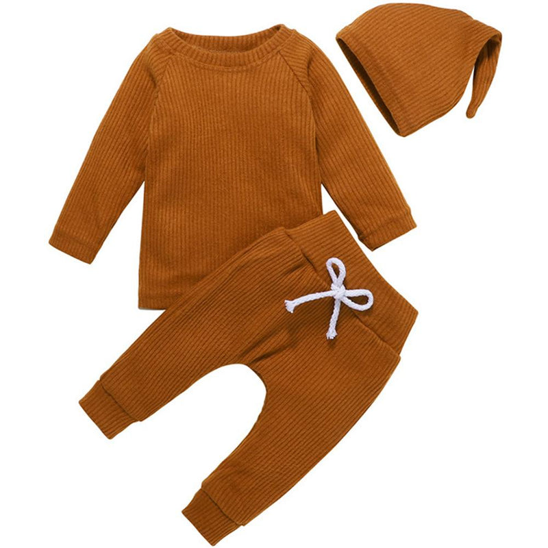 Baby Unisex Solid Casual Long Sleeve Romper & Pants & Hat Baby Wholesale - PrettyKid