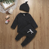 Baby Unisex Solid Casual Long Sleeve Romper & Pants & Hat Baby Wholesale - PrettyKid