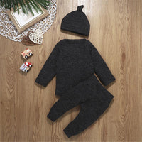 Baby Unisex Solid Casual Long Sleeve Romper & Pants & Hat Baby Wholesale - PrettyKid
