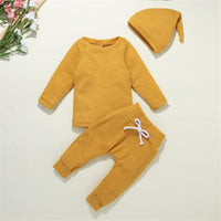 Baby Unisex Solid Casual Long Sleeve Romper & Pants & Hat Baby Wholesale - PrettyKid