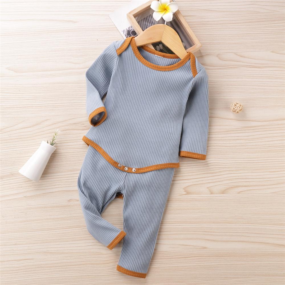 Baby Boys Solid Casual Long Sleeve Romper & Trousers Baby Rompers Wholesale - PrettyKid