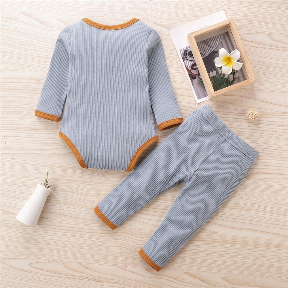 Baby Boys Solid Casual Long Sleeve Romper & Trousers Baby Rompers Wholesale - PrettyKid