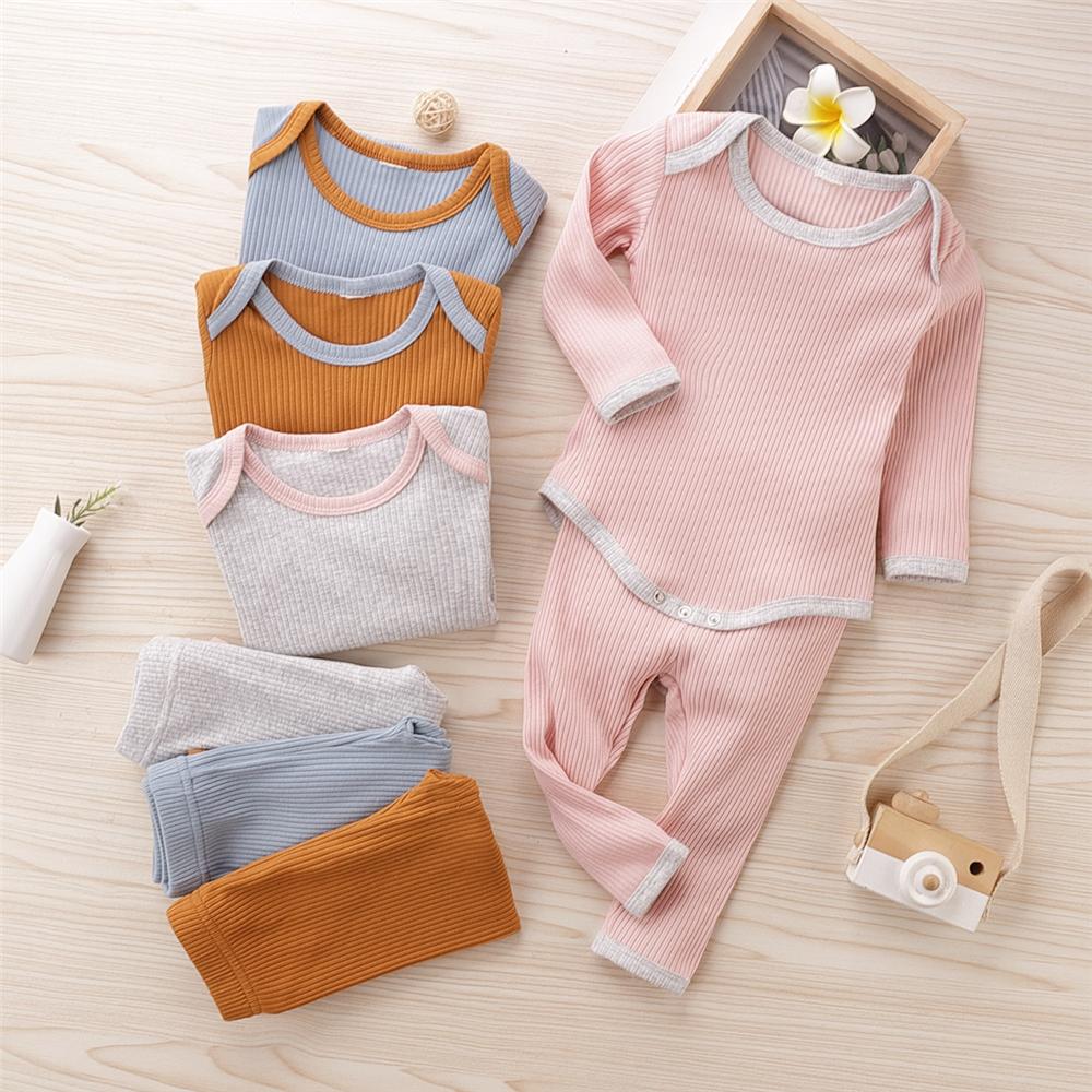 Baby Boys Solid Casual Long Sleeve Romper & Trousers Baby Rompers Wholesale - PrettyKid