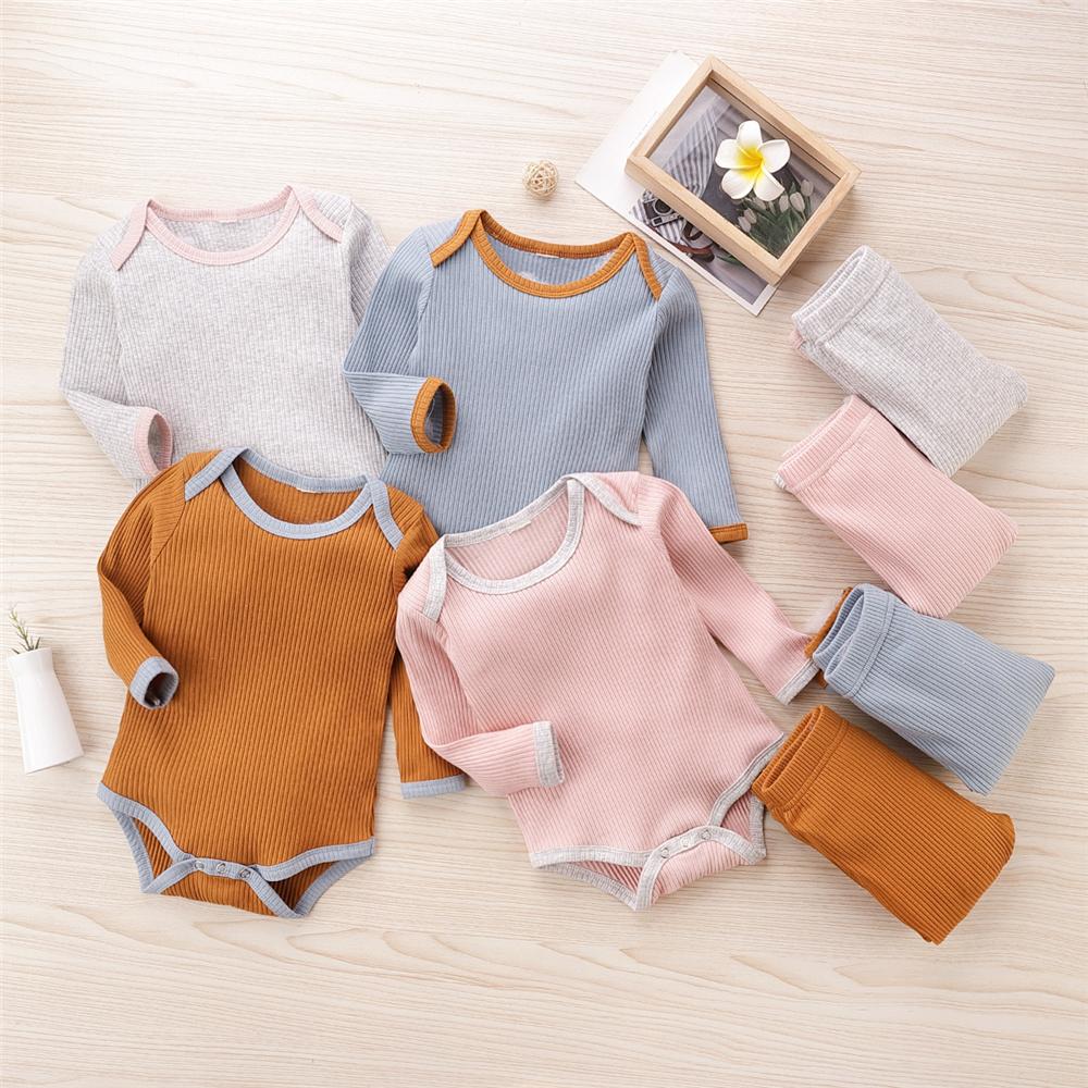 Baby Boys Solid Casual Long Sleeve Romper & Trousers Baby Rompers Wholesale - PrettyKid