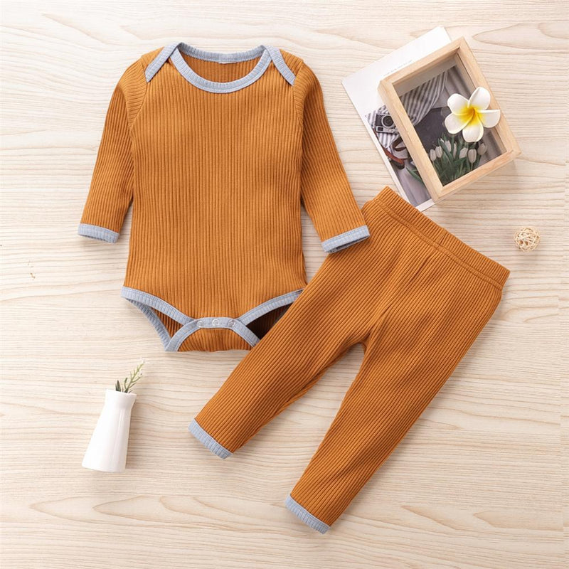 Baby Boys Solid Casual Long Sleeve Romper & Trousers Baby Rompers Wholesale - PrettyKid