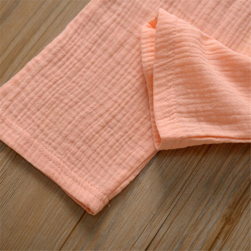Girls Solid Color Big Pocket Short Sleeve Jumpsuit & Belt Wholesale Girl Clothing - PrettyKid