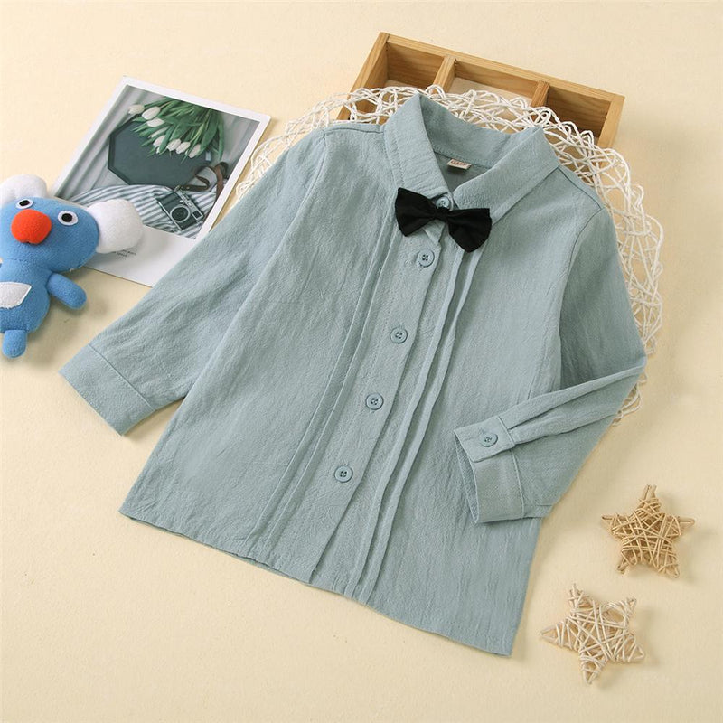 Boys Solid Color Bow Long Sleeve Shirts Toddler Boys Cardigans - PrettyKid