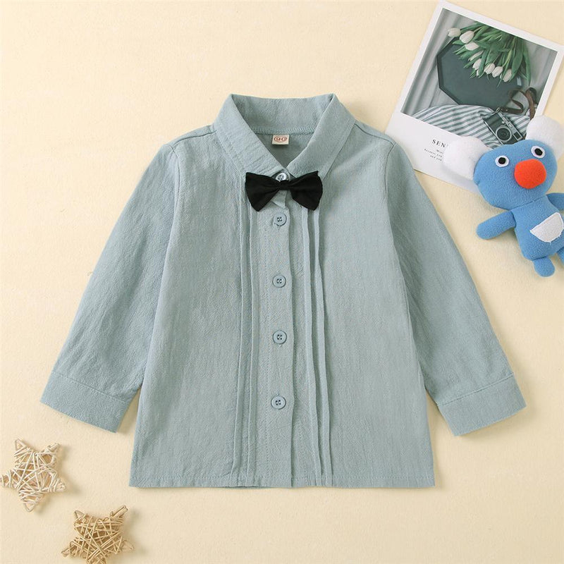 Boys Solid Color Bow Long Sleeve Shirts Toddler Boys Cardigans - PrettyKid