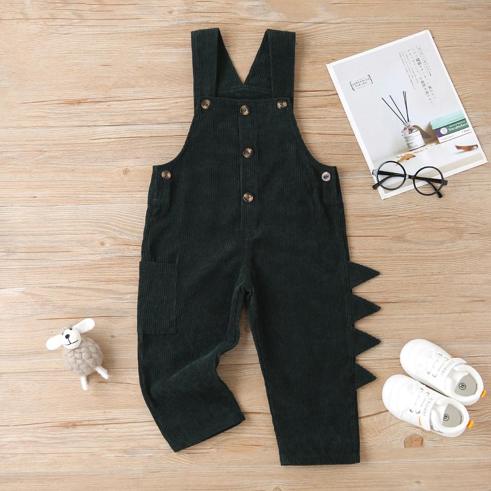 Boys Solid Color Button Loose Jumpsuit Boys Green Overalls - PrettyKid