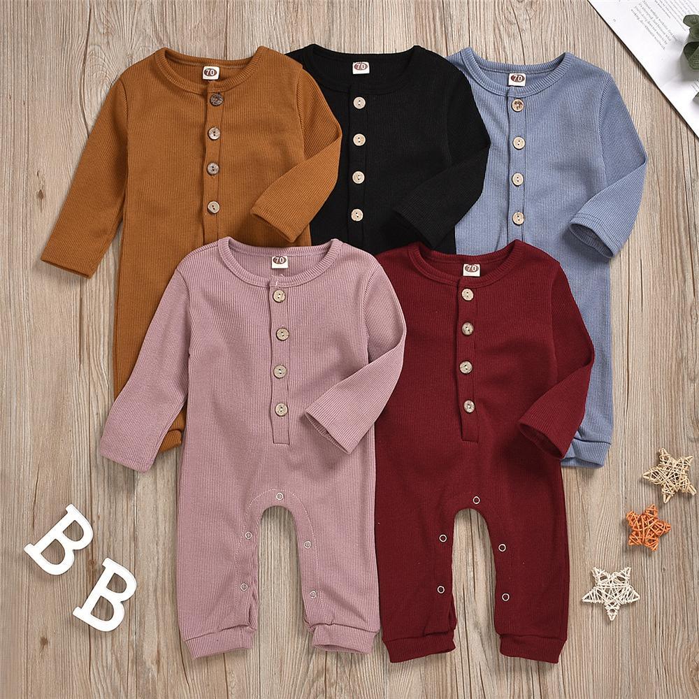 Baby Unisex Solid Color Button Romper Wholesale Baby Outfits - PrettyKid