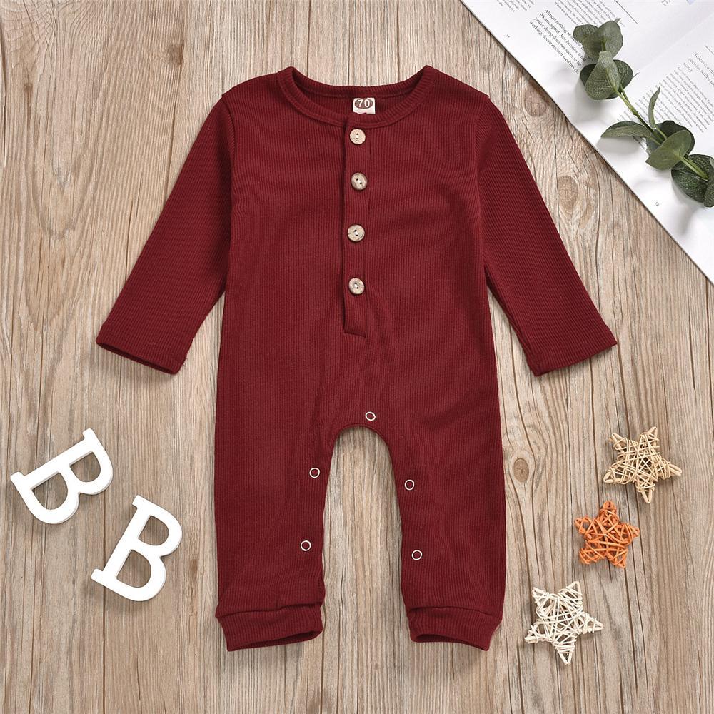 Baby Unisex Solid Color Button Romper Wholesale Baby Outfits - PrettyKid
