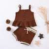 Baby Girls Solid Color Button Tank & Striped Shorts Baby Boutique Clothes Wholesale - PrettyKid