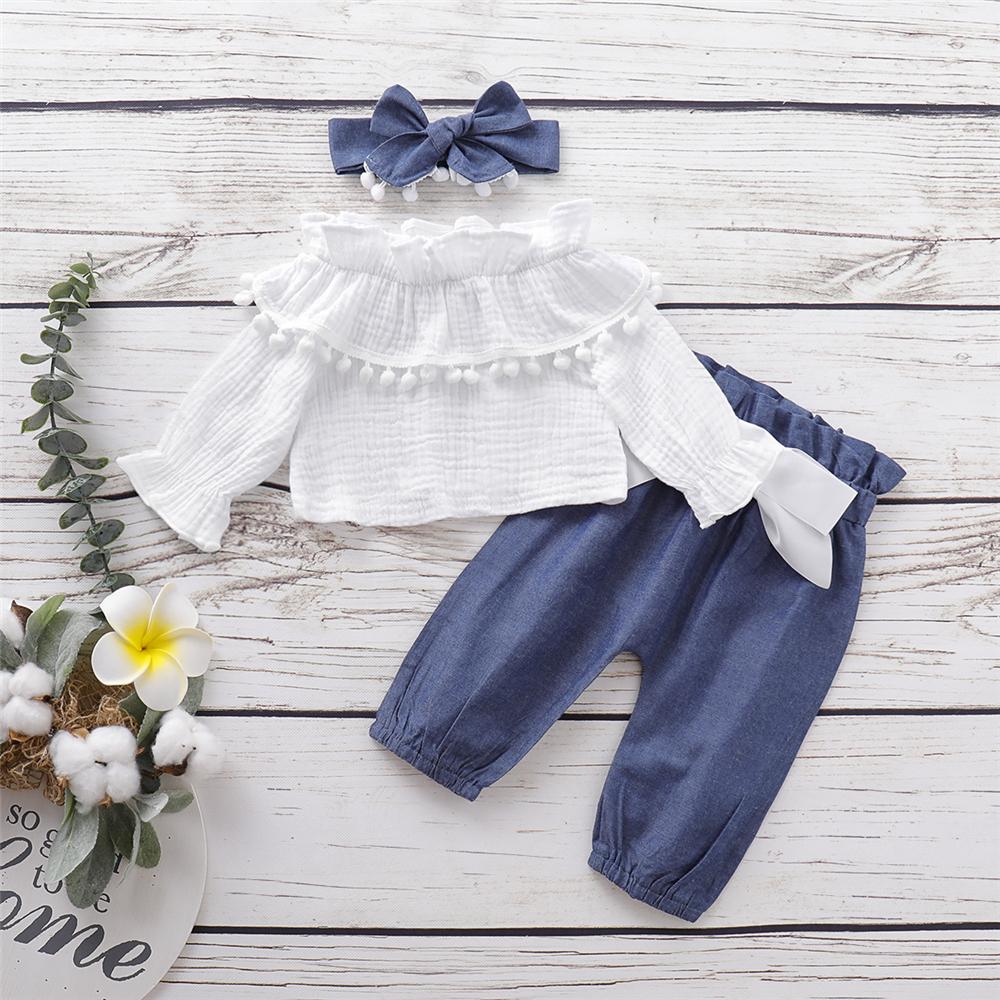 Girls Solid Color Casual Top & Trousers & Headband Girls Clothing Wholesale - PrettyKid