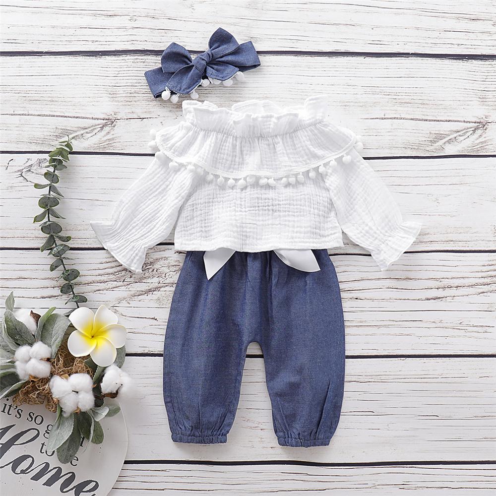 Girls Solid Color Casual Top & Trousers & Headband Girls Clothing Wholesale - PrettyKid