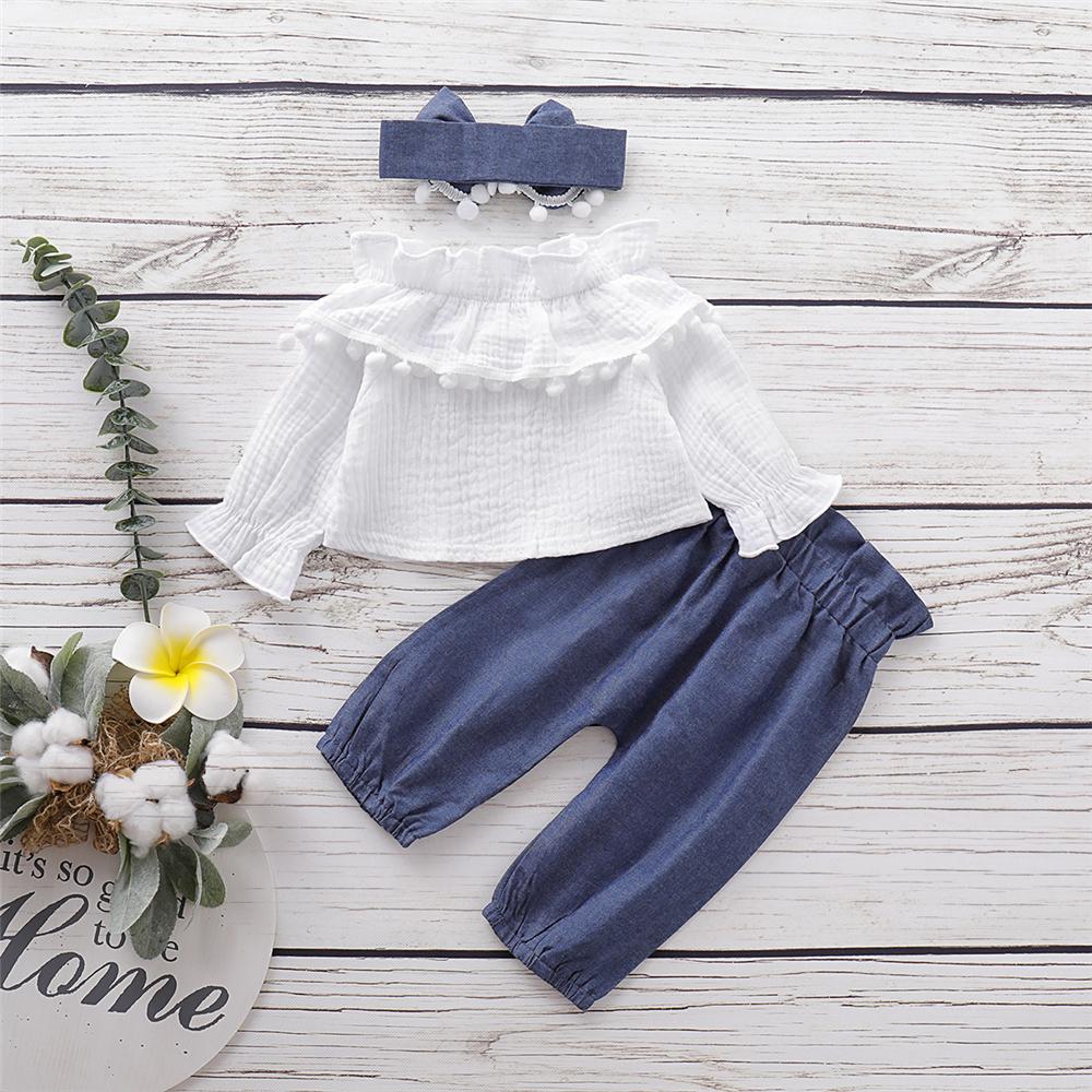 Girls Solid Color Casual Top & Trousers & Headband Girls Clothing Wholesale - PrettyKid