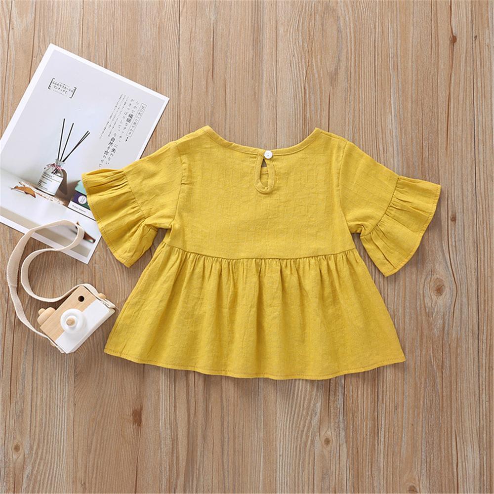 Girls Solid Color Crew Neck Half Sleeve Top Wholesale Girls clothes - PrettyKid