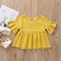 Girls Solid Color Crew Neck Half Sleeve Top Wholesale Girls clothes - PrettyKid