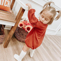 Girls Solid Color Crew Neck Long Sleeve Dress Kids Wear Wholesale - PrettyKid