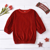 Girls Solid Color Crew Neck Long Sleeve Dress Kids Wear Wholesale - PrettyKid