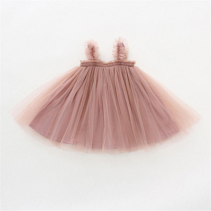 Girls Solid Color Cute Mesh Suspender Dress Girls Wholesale Dresses - PrettyKid
