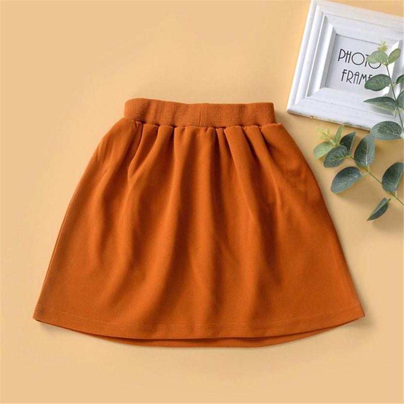 Girls Solid Color Elastic Waist Button Skirt Wholesale Girl Boutique Clothing - PrettyKid