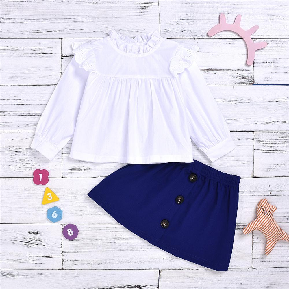 Girls Solid Color Fungus Blouse & Skirt Wholesale Baby Girl Clothes - PrettyKid