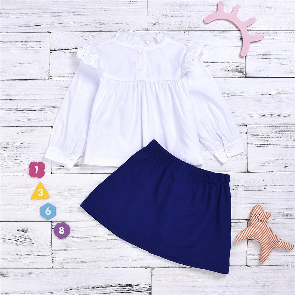 Girls Solid Color Fungus Blouse & Skirt Wholesale Baby Girl Clothes - PrettyKid
