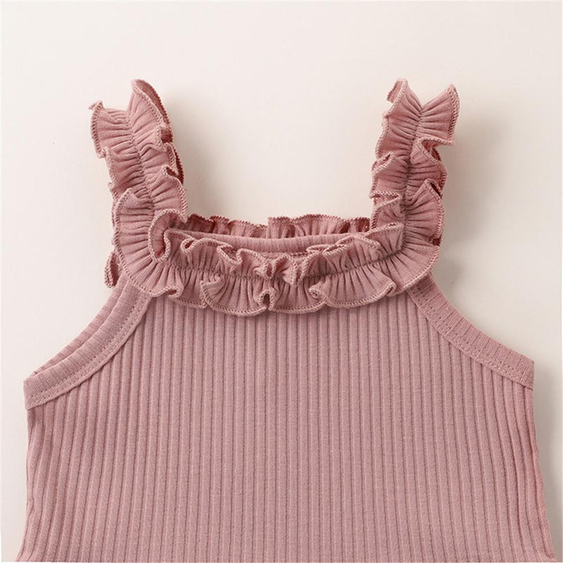 Baby Girls Solid Color Knitted Sweet Tank Top & Shorts Wholesale Baby Outfits - PrettyKid